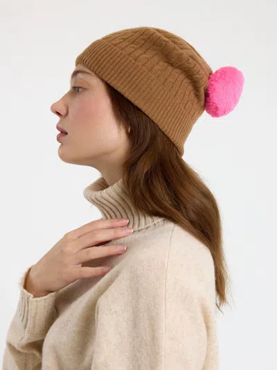 Brodie Cashmere Cable Pom Cashmere Hat In Chestnut In Brown