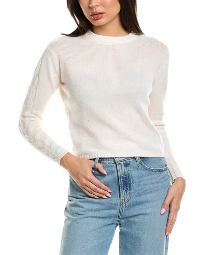 Brodie Cashmere Cable Sleeve Crewneck Cashmere Sweater In White
