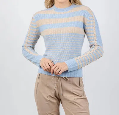 Brodie Cashmere Cashmere Mix Stripe Crewneck Sweater In Blue Mist/cygnet