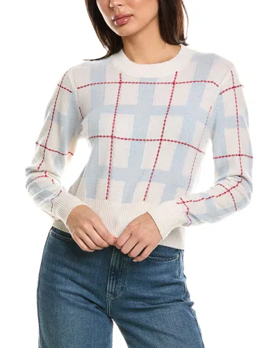 Brodie Cashmere Checkered Crewneck Cashmere Sweater In Neutral