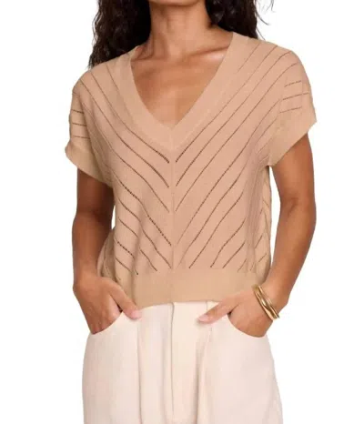 Brodie Cashmere Chevron Mix Stitch Tee In Light Brown In Gold