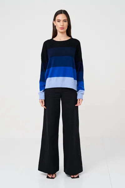 Brodie Cashmere Chroma Crew Stripes Sweater In Navy/black