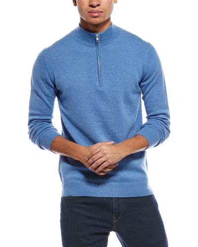 Brodie Cashmere Classic Wool & Cashmere-blend 1/4-zip Mock Sweater In Blue