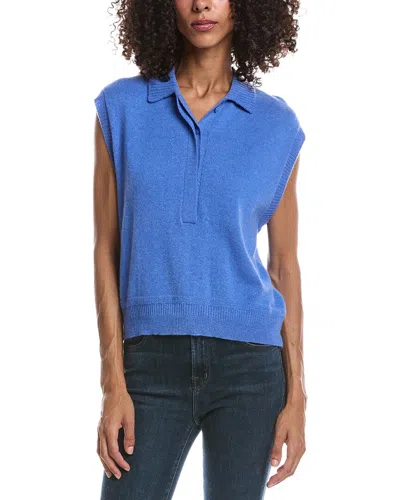 Brodie Cashmere Collared Detail Tank Top In Blue