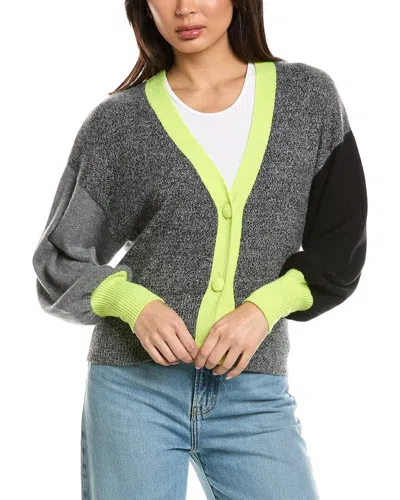 Brodie Cashmere Colorblock Balloon Sleeve Cardigan In Gray