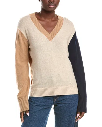 Brodie Cashmere Colorblocked V-neck Cashmere Sweater In Gold