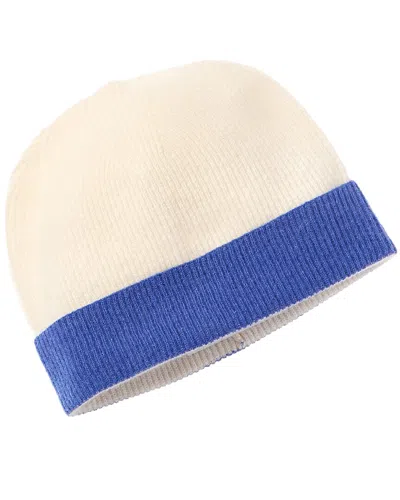 Brodie Cashmere Contrast Ribbed Cashmere Beanie In Blue