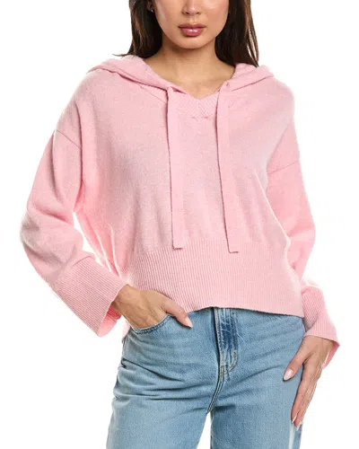 Brodie Cashmere Cool Girl Detachable Hood V-neck Cashmere Sweater In Pink