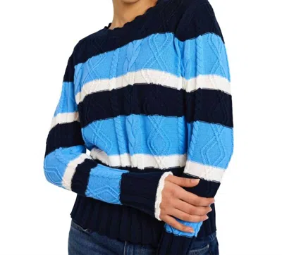 Brodie Cashmere Cora Cable Stripe Crew Sweater In Navy/cobalt/white In Multi