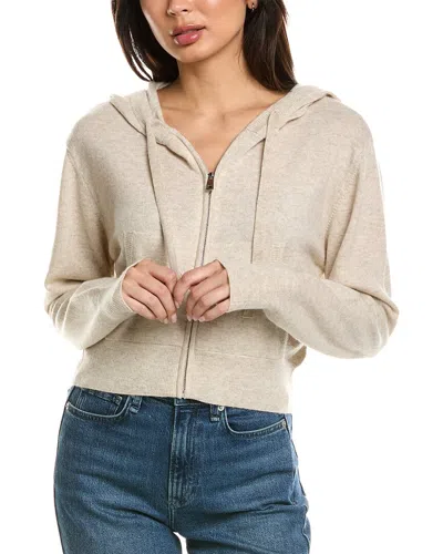 Brodie Cashmere Cropped Zip Up Wool & Cashmere-blend Hoodie In Neutral