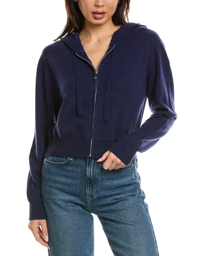 Brodie Cashmere Cropped Zip Up Wool & Cashmere-blend Hoodie In Blue