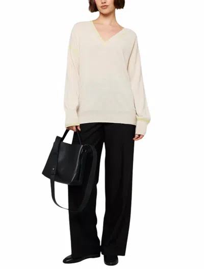 Brodie Cashmere Cross Stitch V-neck Sweater Top In Antique White In Beige