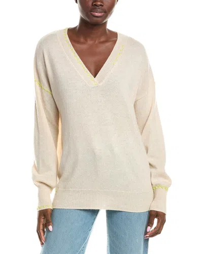 Brodie Cashmere Cross Stitch Varcity V-neck Cashmere Sweater In Brown