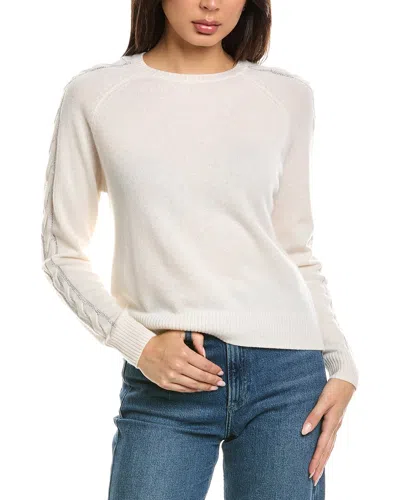 Brodie Cashmere Crystal Cable Sleeve Cashmere Sweater In White