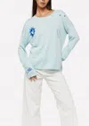 Brodie Cashmere Darlene Crew Pullover In Aqua Mist / Multi In Blue