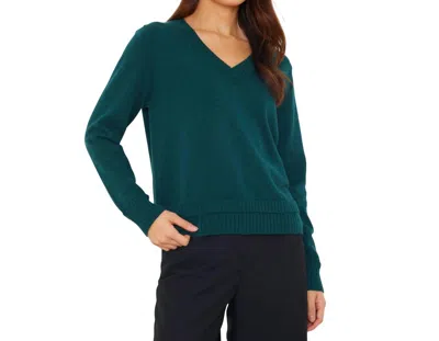 Brodie Cashmere Double Welt V Neck Sweater In Dark Forest In Multi