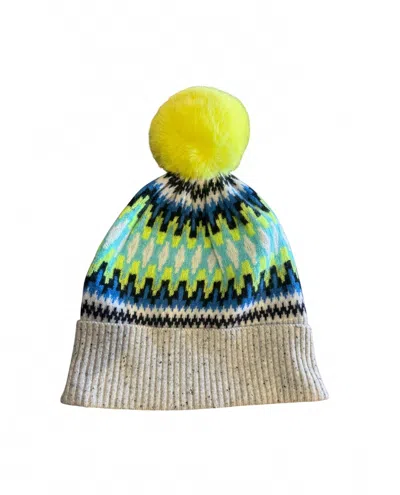 Brodie Cashmere Electric Fairisle Beanie In Tinder/citron In Gray