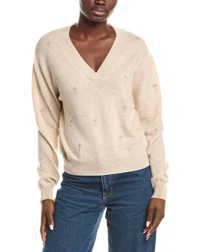 Brodie Cashmere Embroidery Palm V-neck Cashmere Sweater In Neutral