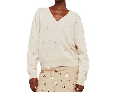 Brodie Cashmere Embroidery Palm V Neck In Gold
