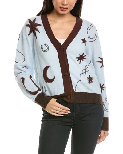 Brodie Cashmere Equestrian Motif Cashmere Cardigan In Blue