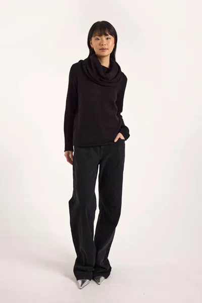 Brodie Cashmere Estelle Sparkle Hooded Cowl Neck Sweater In Black