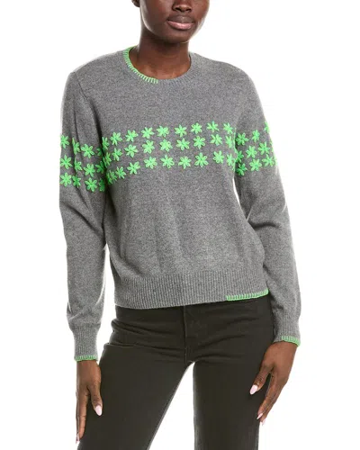Brodie Cashmere Floral Embroidery Cashmere Sweater In Gray