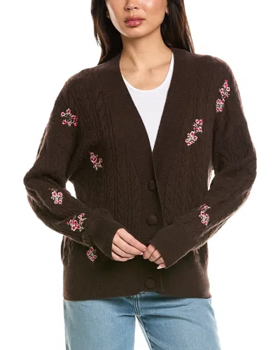 Brodie Cashmere Flower Cable Cashmere Cardigan In Brown
