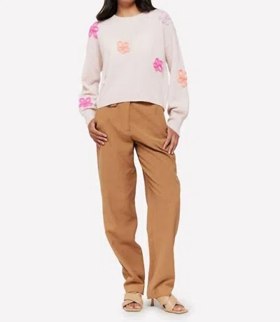 Brodie Cashmere Flower Pop Crew Neck Jumper In Cherry Blossom In White