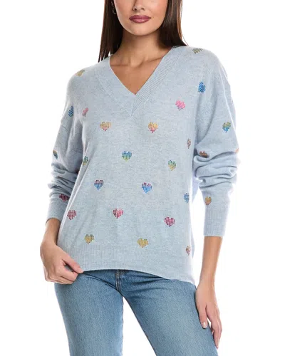 Brodie Cashmere Foil Heart Cashmere Sweater In Blue