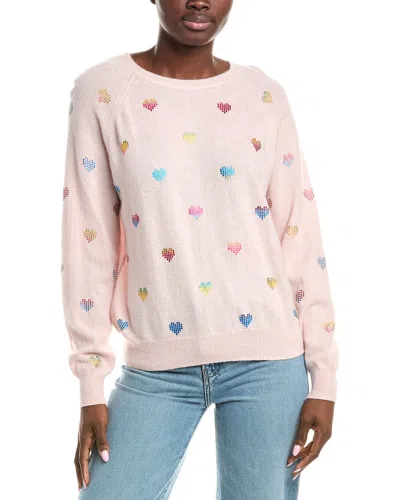 Brodie Cashmere Foil Heart Mini Cashmere Sweater In Pink