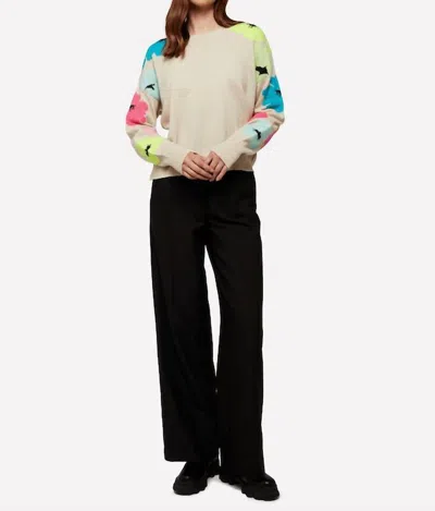 Brodie Cashmere Funky Floral Pop Crew Neck Jumper In Antique White In Neutral