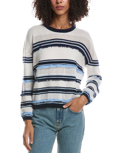 Brodie Cashmere Funky Stripe Crewneck Cashmere Sweater In Neutral