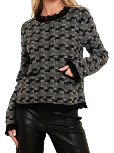 Brodie Cashmere Gabriella Stitch Round Neck Sweater In Black/grey In Multi