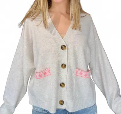 Brodie Cashmere Geo Cardigan In Grey In Multi