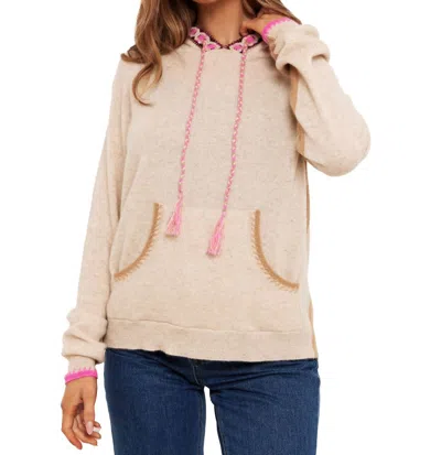 Brodie Cashmere Georgie Geo Trim Hoodie Sweater In Haze/champagne In Multi