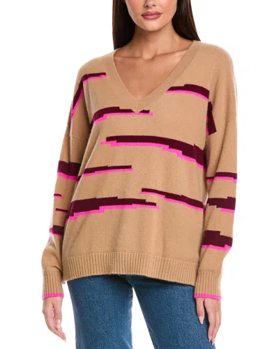 Brodie Cashmere Glitch Zebra V-neck Cashmere Sweater In Neutral