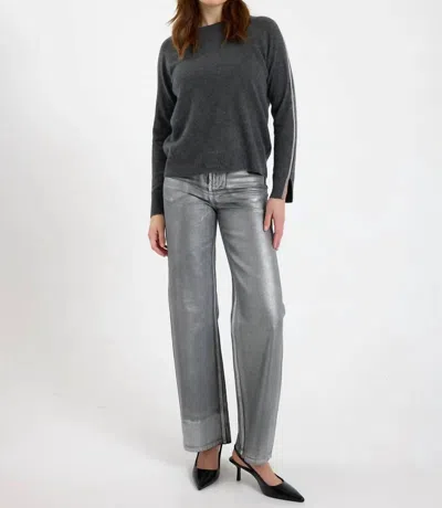 Brodie Cashmere Glitz Split Cuff Crew Sweater In Derby Grey In Multi