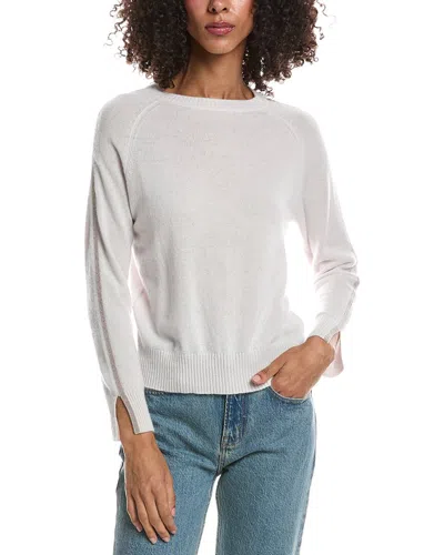 Brodie Cashmere Glitz Split Cuff Crewneck Cashmere Sweater In White