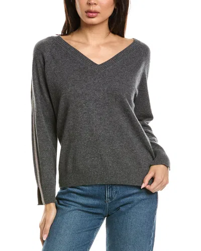 Brodie Cashmere Glitz Split Cuff Relaxed V-neck Cashmere Sweater In Black