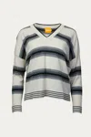 BRODIE CASHMERE GRADIENT STRIPED V-NECK JUMPER IN CANVAS