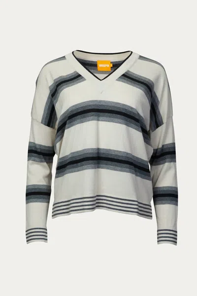 Brodie Cashmere Gradient Striped V-neck Jumper In Canvas In Beige