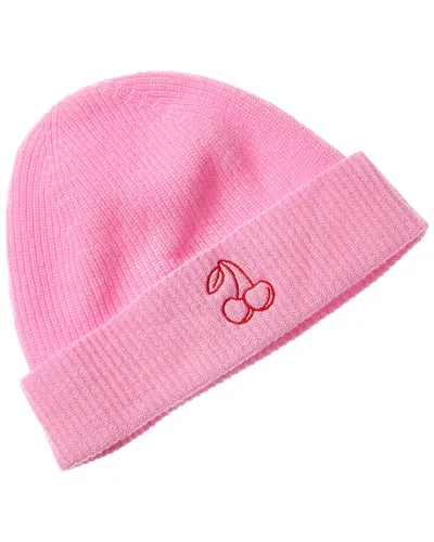 Brodie Cashmere Graphic Cherry Cashmere Beanie In Pink