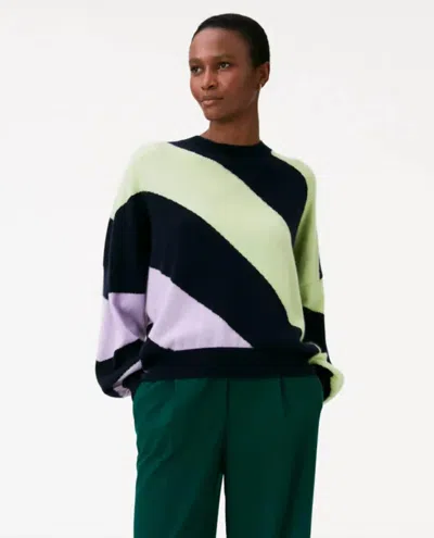Brodie Cashmere Harley Sweater In Lime/black Stripe In Multi