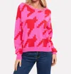 Brodie Cashmere Hayley Houndstooth Crew In Diva Pink In Multi
