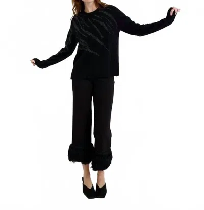 Brodie Cashmere Hot Fix Zebra Cashmere Crew Neck Jumper Sweater In Black