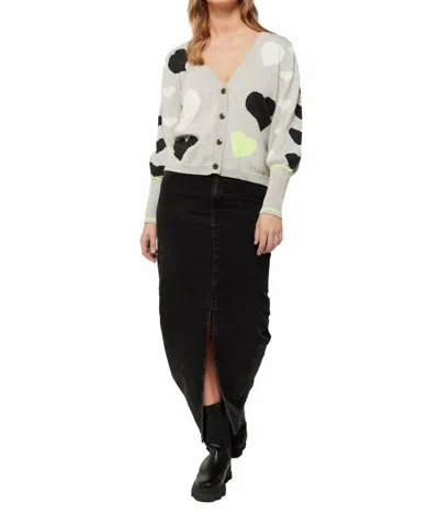 Brodie Cashmere I Heart You Long Sleeve Cardigan In Grey / Chromium In Multi