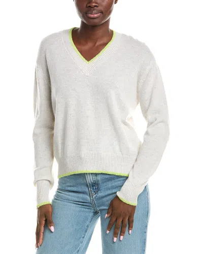 Brodie Cashmere Inked Patch V-neck Cashmere Sweater In White