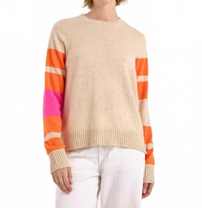 Brodie Cashmere Irregular Stripe Cashmere Crewneck Jumper In Cygnet In Neutral