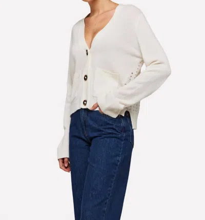 Brodie Cashmere Kate Pointelle Cardigan In Organic White In Multi