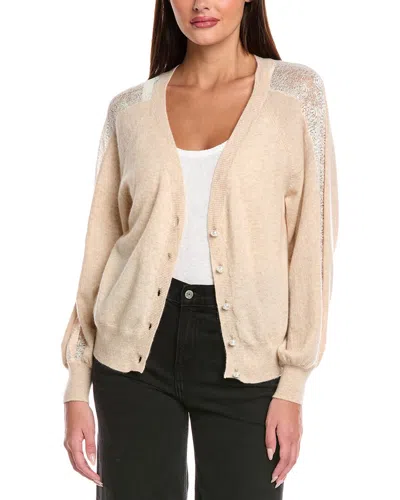 Brodie Cashmere Lace Sleeve Cashmere Cardigan In Neutral
